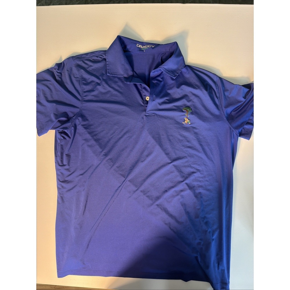 B Draddy Sport Men's L Performance Golf Polo Blue Embroidered Tree Logo